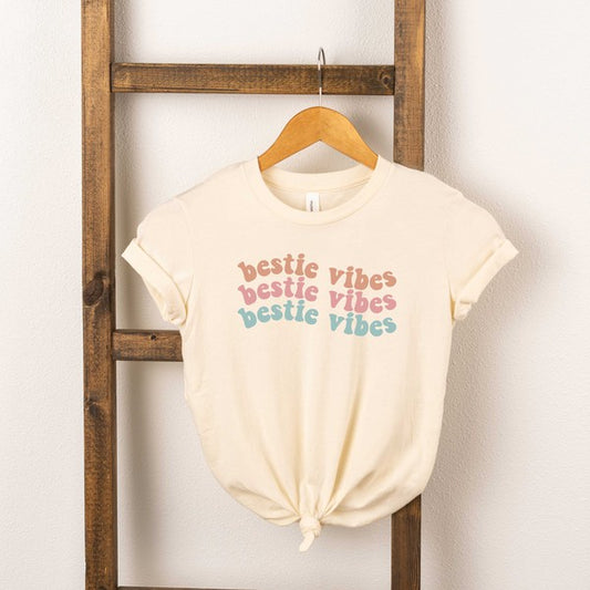 Bestie Vibes Wavy Youth Short Sleeve Graphic Tee