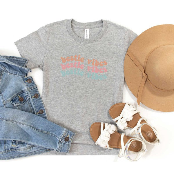 Bestie Vibes Wavy Youth Short Sleeve Graphic Tee