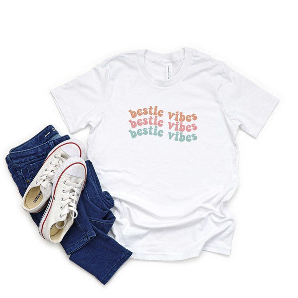 Bestie Vibes Wavy Youth Short Sleeve Graphic Tee