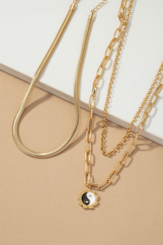 Three row herringbone chain choker and Yin Yang