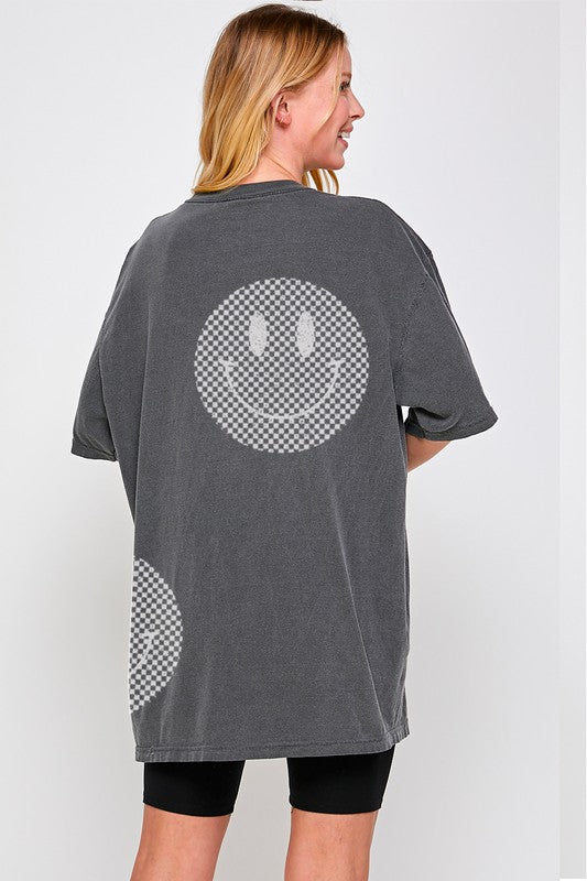 Checkered Smiley Oversized Tee