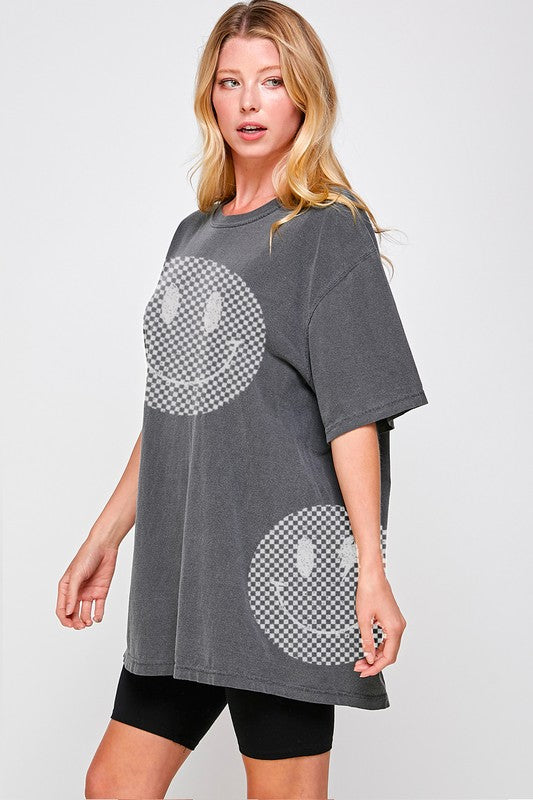 Checkered Smiley Oversized Tee