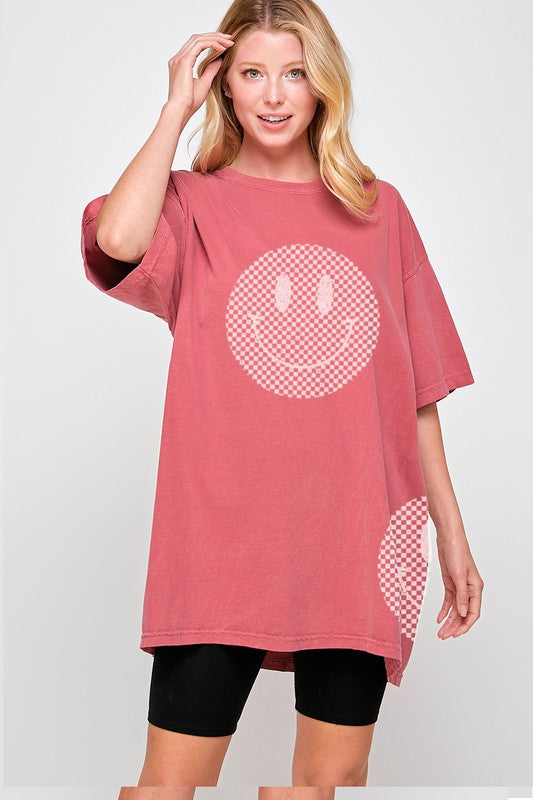 Checkered Smiley Oversized Tee