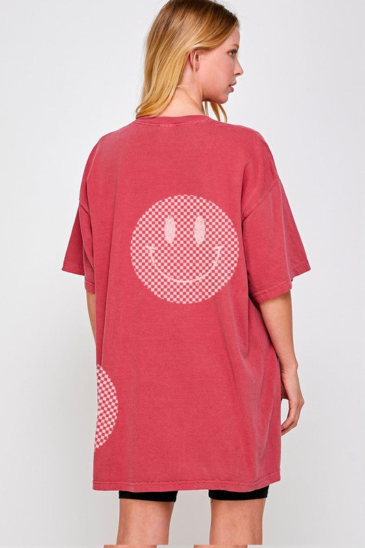 Checkered Smiley Oversized Tee