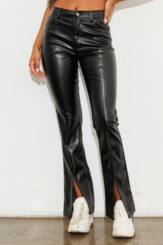 Vegan Leather Front Slit Pants