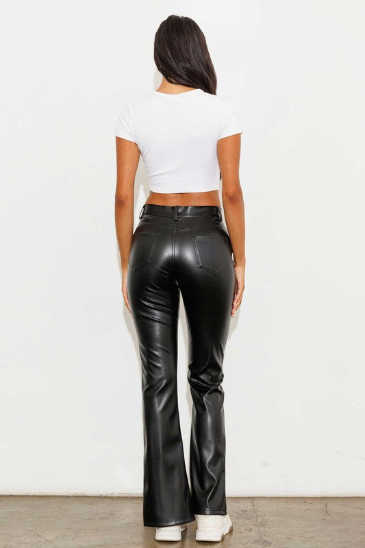 Vegan Leather Front Slit Pants