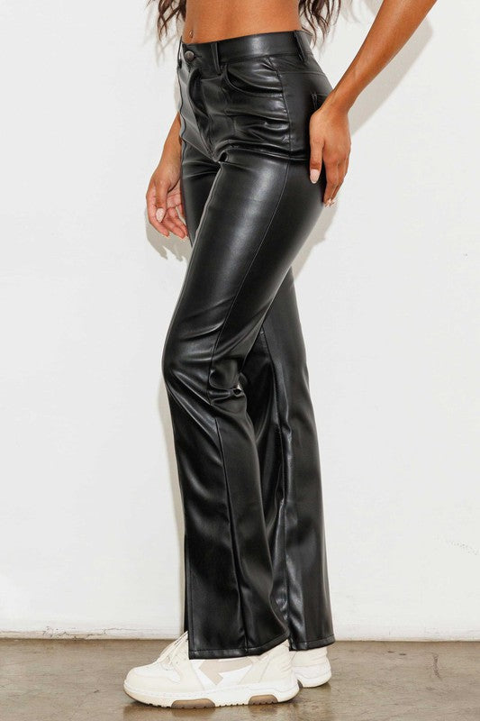 Vegan Leather Front Slit Pants