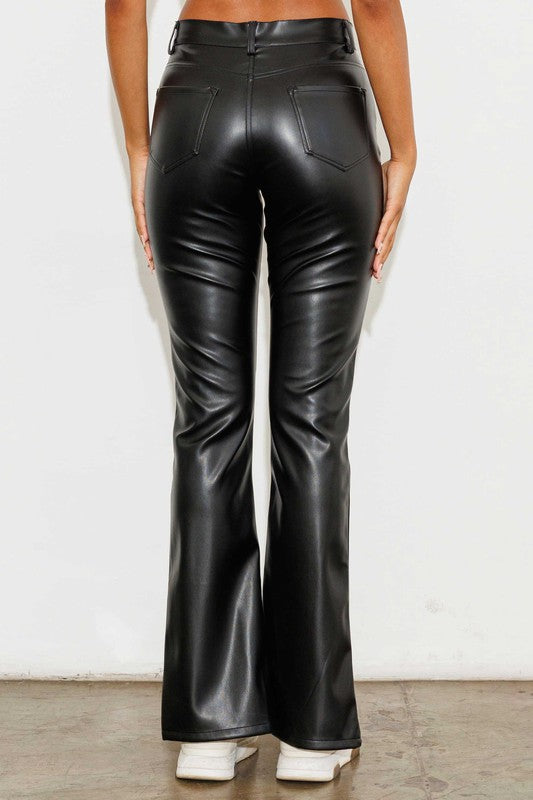 Vegan Leather Front Slit Pants