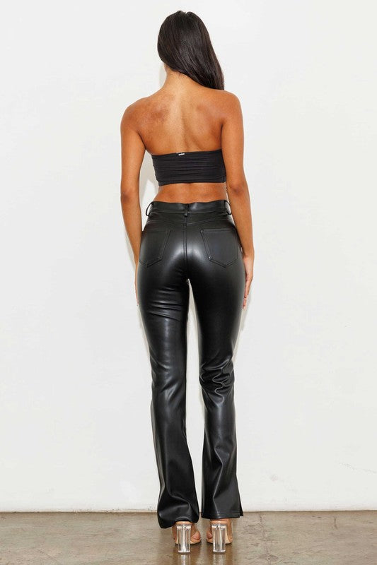 Vegan Leather Side Slit Pants