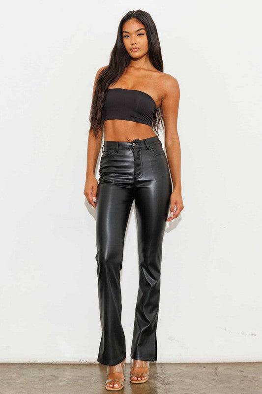 Vegan Leather Side Slit Pants