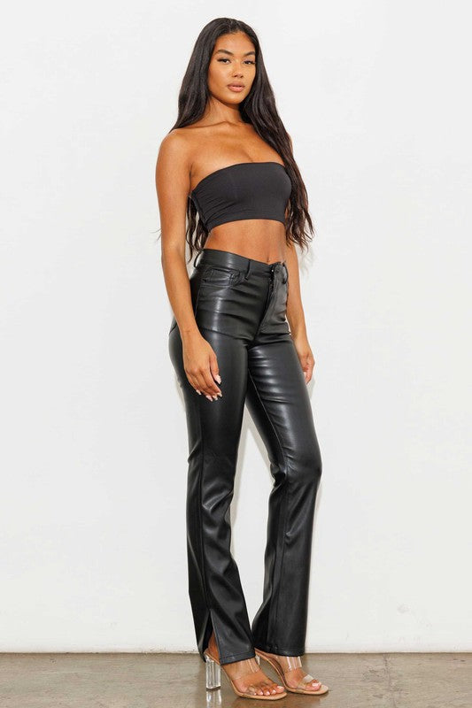 Vegan Leather Side Slit Pants