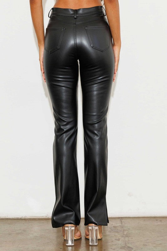 Vegan Leather Side Slit Pants