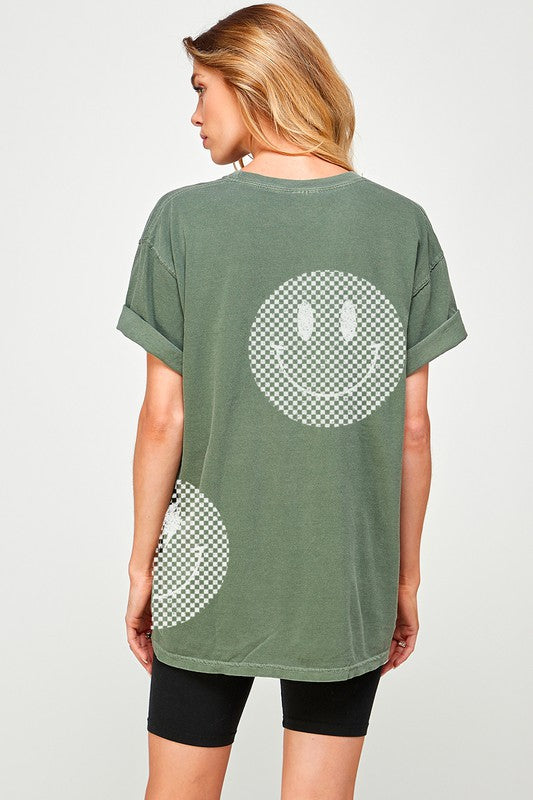 Checkered Smiley Oversized Tee