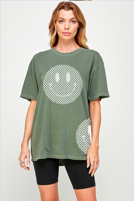 Checkered Smiley Oversized Tee