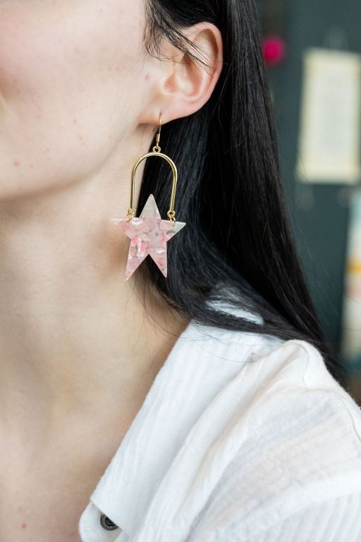 Coral Rosie Star Earrings