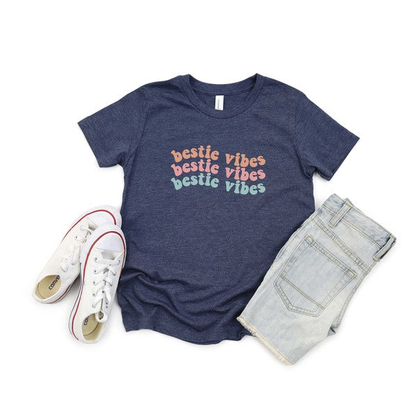 Bestie Vibes Wavy Youth Short Sleeve Graphic Tee