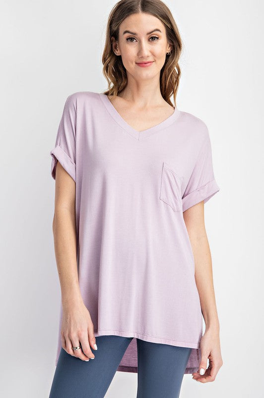 V Neck Basic High Low Top