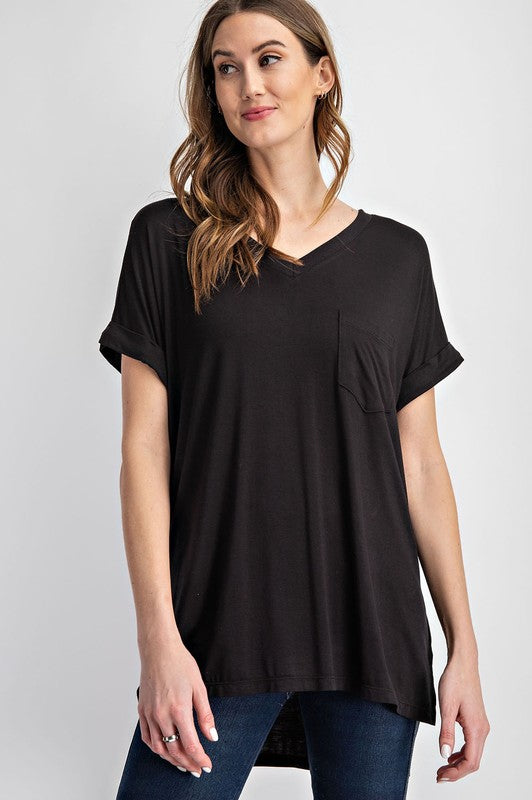 V Neck Basic High Low Top