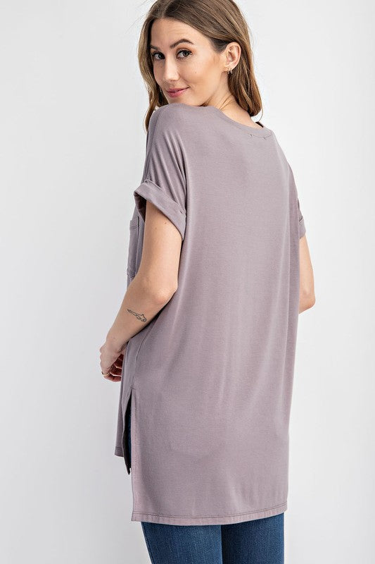 V Neck Basic High Low Top