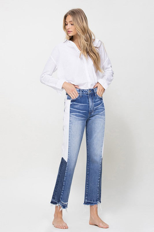 Color Block High Rise Crop Jeans