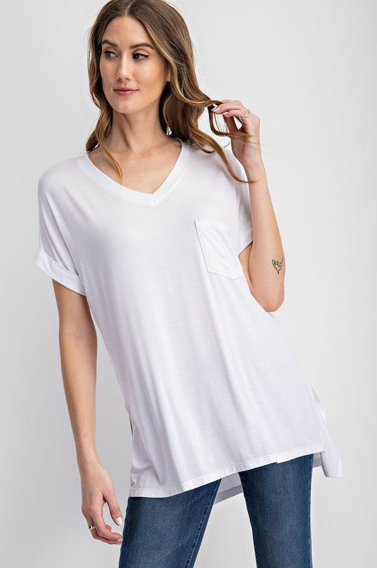 V Neck Basic High Low Top