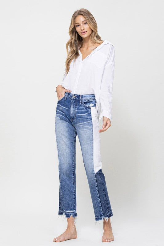 Color Block High Rise Crop Jeans