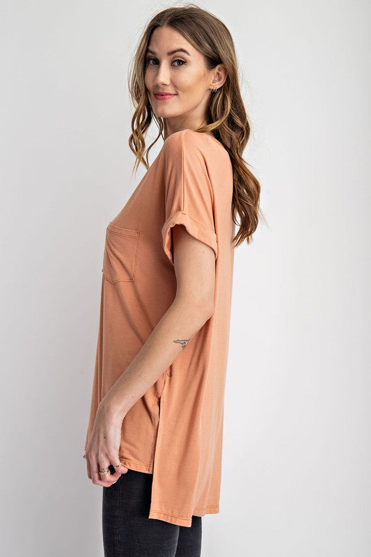 V Neck Basic High Low Top