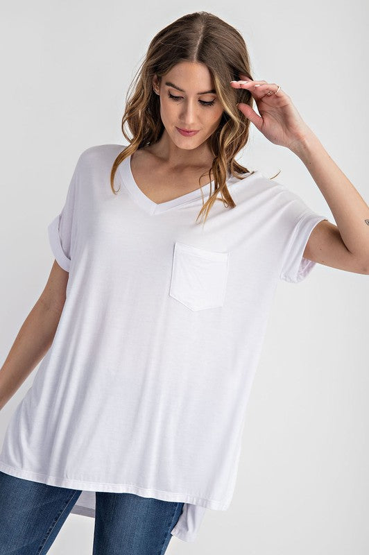 V Neck Basic High Low Top