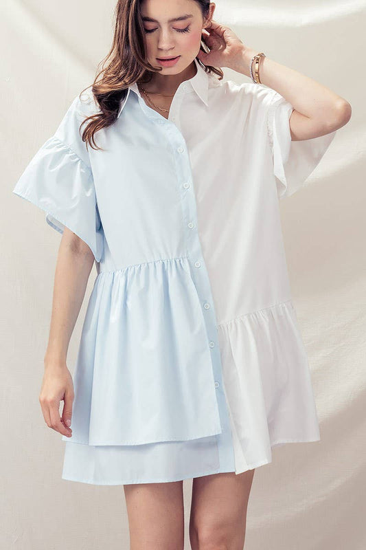 Two Tone Asymmetrical Button-Down Dress