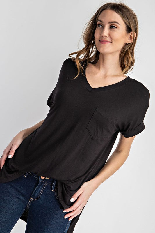 V Neck Basic High Low Top