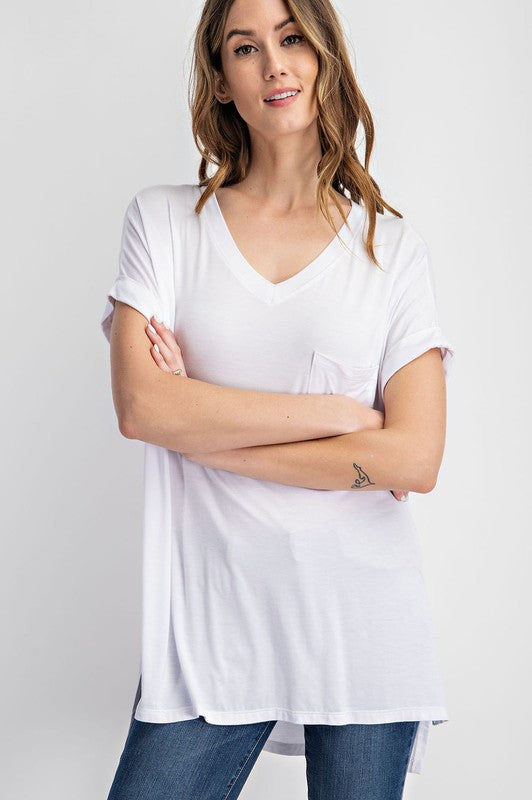 V Neck Basic High Low Top